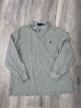 Polo by Ralph Lauren Men's Long-Sleeve Heather Gray Polo with Navy Pony